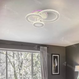 Lustra LED Leocadia RGB 134W cu telecomanda, 3 cercuri cu cristale, alb