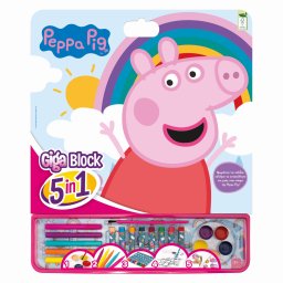 Set de desen Peppa Pig Giga Block 5 in 1 cu acuarele si autocolante
