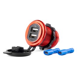 Incarcator USB auto moto AMiO MOD-10, 2xUSB, 12/24V, rezistent la apa