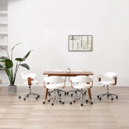Scaune pivotante, 6 buc. alb, lemn curbat & piele ecologica GartenMobel Dekor