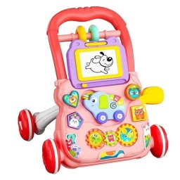 Antepremergator educational 2 in 1 cu tabla de scris, elefant muzical, oglinda si blocuri, +1 an, roz