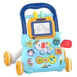 Antepremergator educational 2 in 1 cu tabla de scris, elefant muzical, oglinda si blocuri, +1 an, Bleu