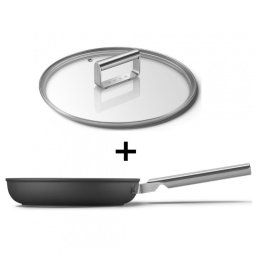 Tigaie cu capac SMEG CKFF2401BLM, 1,9 l, Ø24 cm, Acoperire cu teflon, Pana la 250°C, fără PFAS, Inductie, Negru