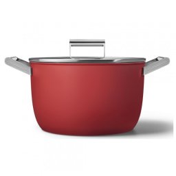 Oala cu capac SMEG CKFC2611RDM, 7,7 l, Ø26 cm, Acoperire cu teflon, Pana la 250°C, Inductie, Rosu