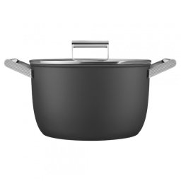 Oala cu capac SMEG CKFC2611BLM, 7,7 l, Ø26 cm, Acoperire cu teflon, Pana la 250°C, Inductie, Negru