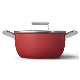 Oala cu capac SMEG CKFC2411RDM, 4,8 l, Ø24 cm, Acoperire cu teflon, Pana la 250°C, Inductie, Rosu