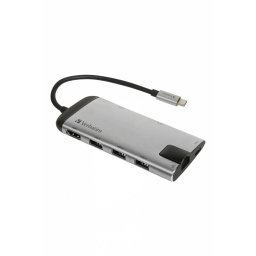 HUB extern VERBATIM, Gigabit LAN x 1, USB 3.0 x 3, HDMI x 1 (4K@30Hz), USB Type C x 1, SD x 1, microSD x 1, conectare USB Type C, cablu 15 cm, max. 3A, brushed metal 49142 (timbru verde 0.18 lei)