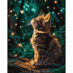 Set pictura pe numere, cu sasiu, Pisica si licurici, 40x50 cm