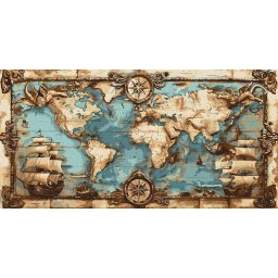Set pictura pe numere, cu sasiu, Harta antica, 40x80 cm