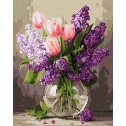 Set pictura pe numere, cu sasiu, Dansul petalelor de primavara 40x50 cm