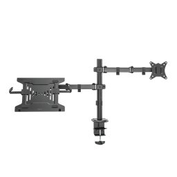 Suport monitor SUPORT de birou LOGILINK, pt 1 TV/monitor plat + 1 NB/tableta 10-15.6", diag. max 32 inch, rotatie, inclinare, orizontala, verticala, max 9 Kg + 4 Kg, negru, "BP0175
