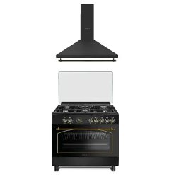 Aragaz Ravena Antracit Aragaz rustic 5 arzatoare gaz, Negru, 90 cm, Gratare fonta + Tosca Turbo 90 cm