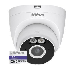 Camera de supraveghere WiFi Dahua T5A-IL-0280B + card 32GB, 5MP 2880×1620, WiFi 6, Iluminare Duala inteligenta 30 m, Detectie AI persoane si vehicule, Microfon integrat, H.265, Bluetooth pentru instalare rapida, Slot microSD, Carcasa metalica, IP67
