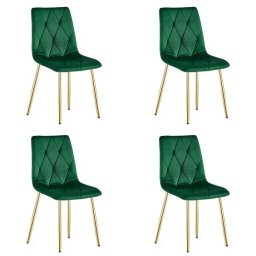 Set 4 scaune bucatarie/living, Artool, Libra, catifea verde, picioare metal auriu, 45x54x86.5 cm