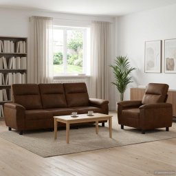 Set de canapea 2 pcs Maro Piele Suedata Sintetica GartenMobel Dekor
