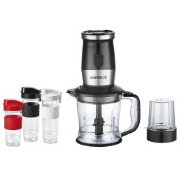 Miniblender + tocator Concept SM3390, 700W, 1.2 l, 3 recipiente tritan, 2 x 570 ml, 1 x 400 ml, Negru