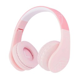 Casti Wireless Over-Ear Pentru Copii, PowerLocus P1, Protectie auz 85db, Microfon, Wireless, Bluetooth 5.3, Compatibilitate universala pentru iPhone, Android, Laptop, PC, Roz