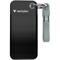 SSD extern Portabil Verbatim Pocket 2 TB, USB-C 3.2 Gen 2 (10 Gbit/s), cu breloc si suport pentru cablu, Negru-Gri