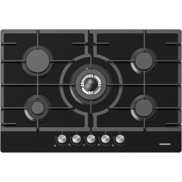 Plita incorporabila Heinner HBH-M705IWFGBK, Gaz, 5 arzatoare, Gratar fonta, Wok, Aprindere electrica, Dispozitiv de siguranta, 75 cm, Sticla neagra