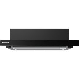 Hota telescopica Heinner HTCH-MD400GBK, 60cm,400 m3/h, 2 trepte de viteza, motor: 1 x 45w, lumina led: 1 x 1.5w, 2 filtre aluminiu, diametru tub de evacuare: 150 mm, Negru+sticla