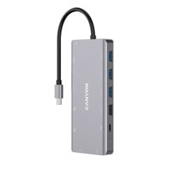 Docking Station Canyon CNS-TDS12 13 in 1, 2*HDMI, 3*USB3.0, 1*USB2.0, 1*PD 100W, 1*VGA, 1* USB Type C, 1*Glgabit Ethernet, 1*Jack 3.5mm audio (Gri)