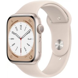 Apple Watch Series 8 GPS 45 mm, carcasa din aluminiu cu bratara Sport Starlight - M/L, Starlight, Bej