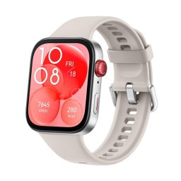 Ceas inteligent Huawei Watch FIT 3, carcasa argintie cu curea din fluoroelastomer, Bej