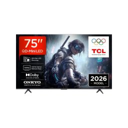 Televizor TCL QD-MiniLED 75T8D, 189 cm, Smart Google TV, 4K Ultra HD, 144Hz, Onkyo, Negru