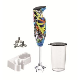 Mixer Bamix Mono Design Edition 200W, Motor profesional, Vas 600ml, Suport perete, 3 lame, Grafitti