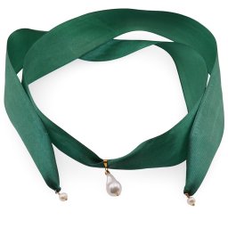 Colier choker cu panglica verde si Perla de cultura