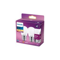 Set de 2 becuri LED Philips P45, soclu E27, 2,2W/230V, 2700K