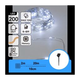 Aigostar - Ghirlandă solară LED, 200 LED, 8 funcții, 22 m, IP65, alb rece, 800 mAh