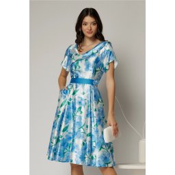 Rochie midi din satin cu imprimeuri bleu