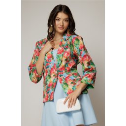 Sacou dama cu imprimeu floral fucsia
