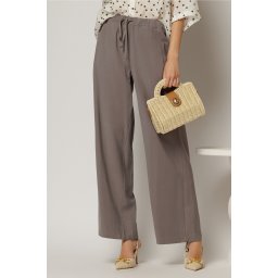 Pantaloni dama gri cu croi lejer si snur in talie