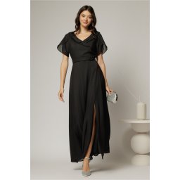 Rochie lunga de ocazie neagra din voal sidefat