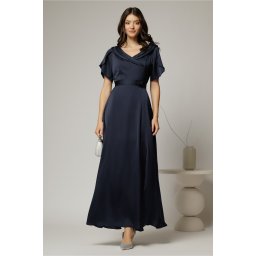 Rochie lunga bleumarin de ocazie din voal