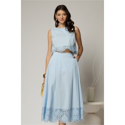 Compleu bleu din poplin format din fusta clos si top scurt
