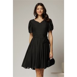 Rochie midi neagra din voal sidefat si cordon detasabil