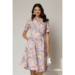 Rochie midi cu imprimeu floral in nuante de roz si lila