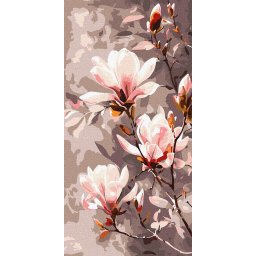 Set pictura pe numere, cu sasiu, Magnolie inflorita - culori metalizate, 40x80 cm