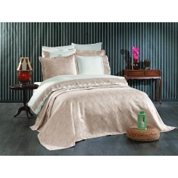 Set de cuvertura de pat cu lenjerie brodata, Dream Of Lady, 9 piese, Zehra Bej