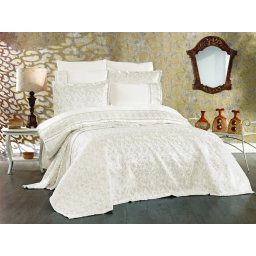 Set de cuvertura de pat cu lenjerie brodata, Dream Of Lady, 9 piese, Zehra Ecru