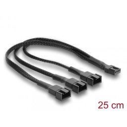 Splitter cablu fan 1 x 4 pini PWM + 2 x 4 pini (3 pini conectati) M-T brodat 25cm, Delock 91366