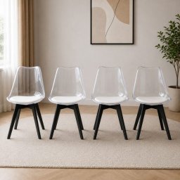 Set 4 scaune bucatarie/living, Artool, Mark, PP transparent, picioare negre, 49x43x82 cm