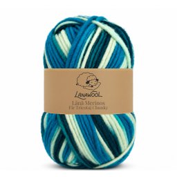 Set 3x Fir de tricotat crosetat Lana 100% Merinos, LanaWool, 120m 100g, 3-4mm grosime, Chunky, Degrade Turcoaz 85DGT