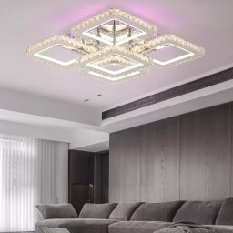 Lustra LED cu telecomanda si cristale Quadria Supremo RGB, 143W, 5 patrate, crom lucios