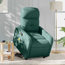 Fotoliu rabatabil de masaj, cu ridicare, verde închis, textil GartenMobel Dekor