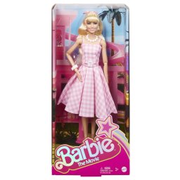 Papusa Barbie The Movie Margot Robbie cu rochie roz în carouri