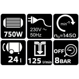 Compresor fara ulei 24L, 8 bar, 750W, 125 l/min, NEO TOOLS